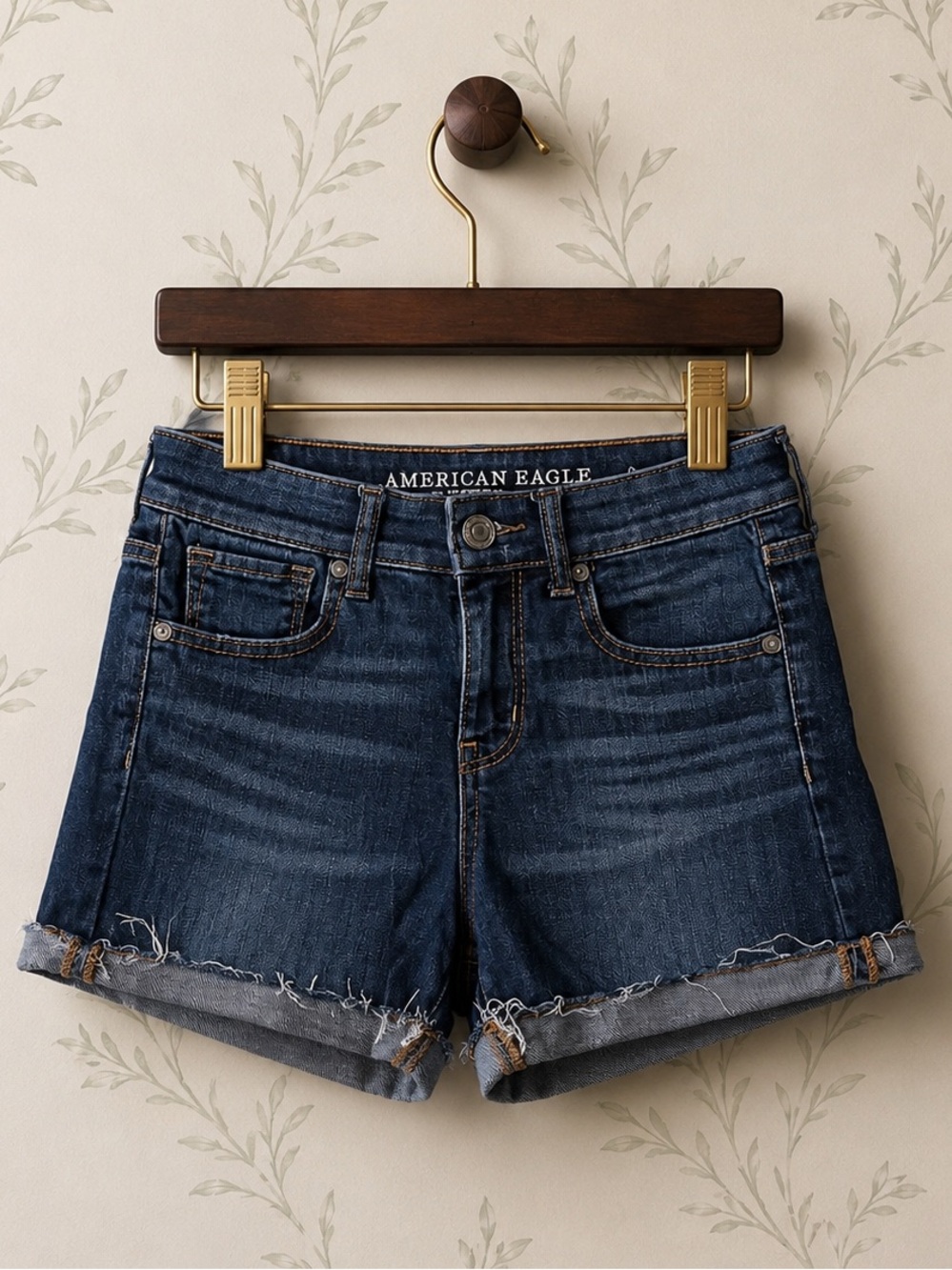 American Eagle Outfitters Dark Blue Rolled-Hem Denim Shorts